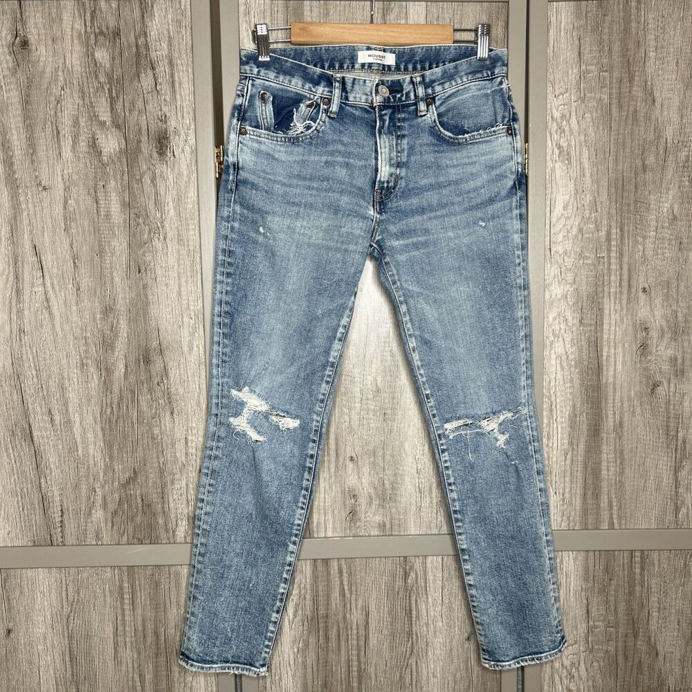 Moussy Vintage HOWA Tapered Jeans Distressed Blue Made in Japan Size 28